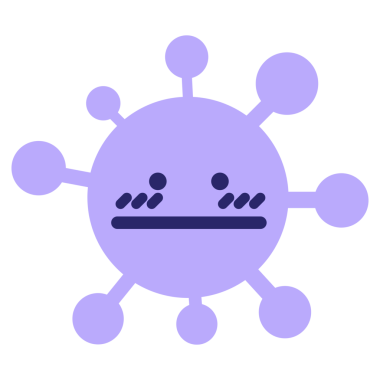 parlak neon renginde utanmış ve kafası karışmış bir virüs