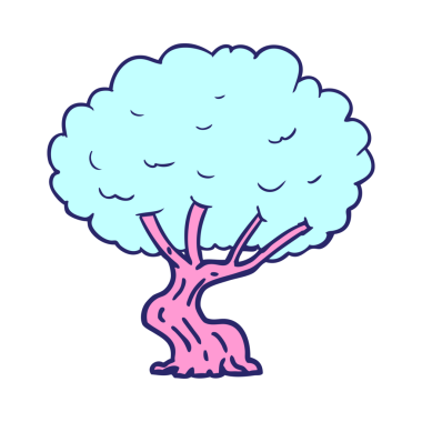 parlak neon renkli çizgi film ağacı