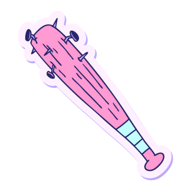 Elle çizilmiş karikatür çizimi. Parlak neon renkli çivili bir yarasa.