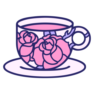 Bir fincanın ikonik dövme şekli ve parlak neon renkli çiçekler