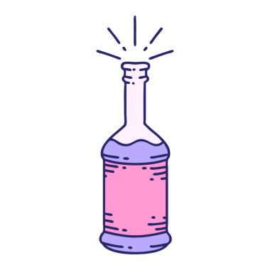 Parlak neon renkli geleneksel dövme bira şişesinin çizimi