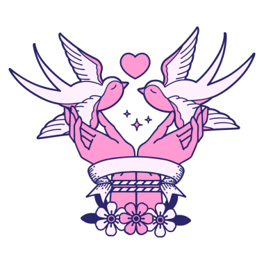 Elleri bağlı geleneksel dövme ve parlak neon rengi yutuyor.