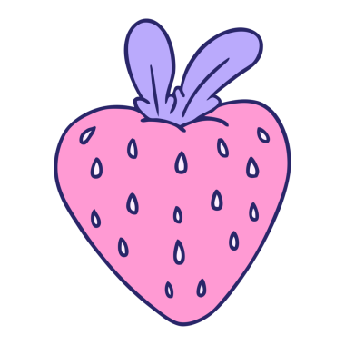 Parlak neon renkli taze bir çileğin el çizimi karikatürü.