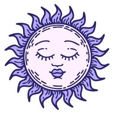 Parlak neon renkli bir güneşin ikonik dövme görüntüsü