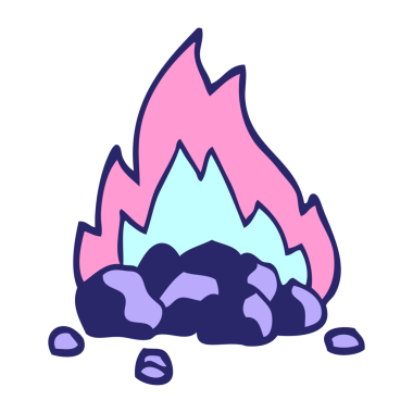 El çizimi karalama tarzı çizgi film parlak neon renkli kömürleri yakıyor.