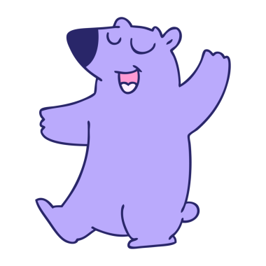 Parlak neon renkli el çizimi tuhaf çizgi film ayısı.