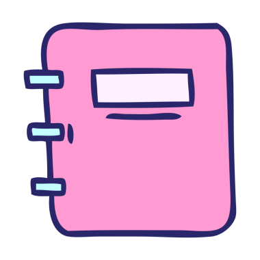 Parlak neon renkli bir not defterinin şirin çizgi filmi.