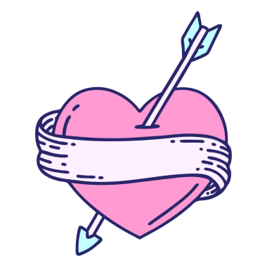 Bir okun kalbi ve parlak neon rengi pankartın ikonik dövme biçimi