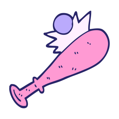 El çizimi karalama tarzı çizgi film beysbol sopası parlak neon renkli.