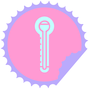 Parlak neon renkli cam termometrenin dairesel kabuk soyucu karikatürü