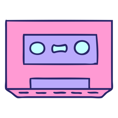 Parlak neon renkli bir retro kaset karalaması.