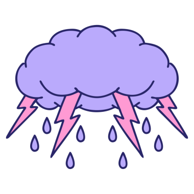 Parlak neon renkli geleneksel fırtına bulutu dövmesi