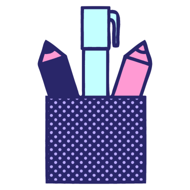 çizgi roman tarzı parlak neon renkli bir kalem kapının karikatürü