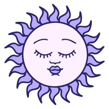 Yüzü parlak neon renkli bir güneşin ikonik dövme görüntüsü