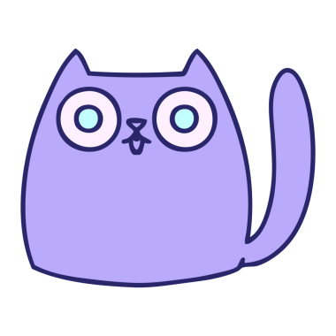 parlak neon renkli gözbebeklerinin içine bakan sevimli bir kedi çizgi filmi.