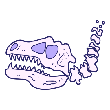 El çizimi karalama tarzı, parlak neon renkli dinozor kemikleri.