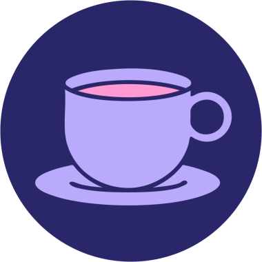 Parlak neon renkli bir fincan kahvenin ikonik dövme görüntüsü