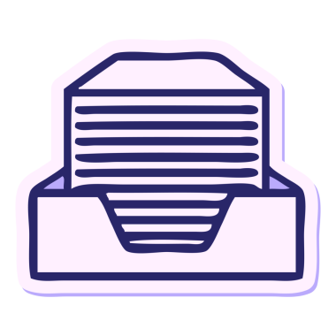 Üzerinde parlak neon renkli ofis kağıtları olan şirin bir çizgi film etiketi.