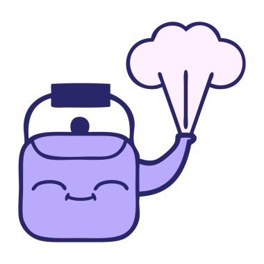 Parlak neon renkli dumanı tüten bir çaydanlık çizgi filmi.