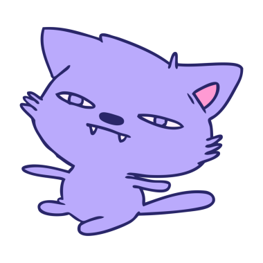 Parlak neon renkli şirin kawaii kedisinin serbest çizim karikatürü