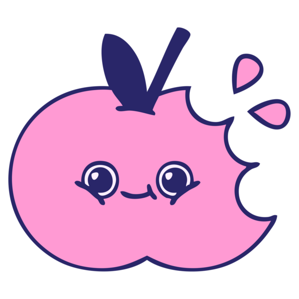 Parlak neon renkli bir elma karikatürü.