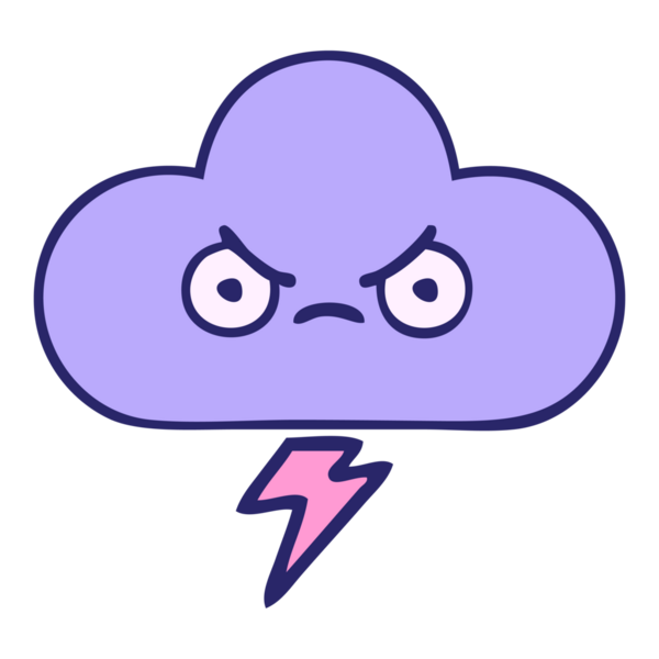 Parlak neon renkli bir fırtına bulutunun sevimli karikatürü