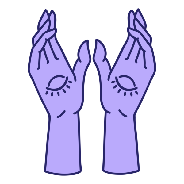 Parlak neon renginde geleneksel mistik eller dövmesi