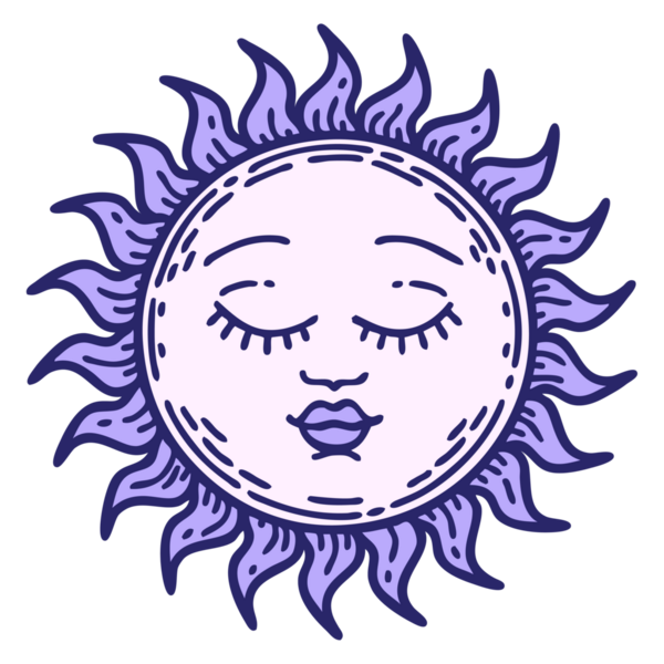 Parlak neon renkli bir güneşin ikonik dövme görüntüsü