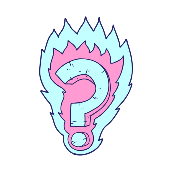 parlak neon renkli çizgi film alevli soru işareti