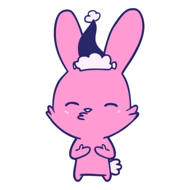 Meraklı tavşanın el çizimi parlak neon renkli Noel Baba şapkası