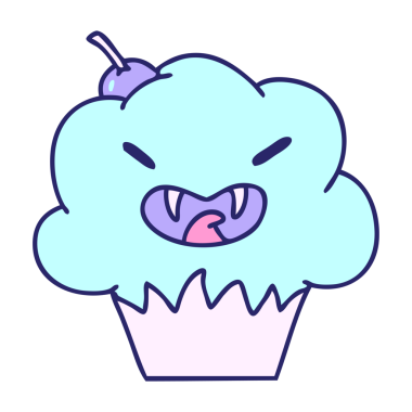 Parlak neon renkli ürkütücü cadılar bayramı vampir kekinin çizgi filmi.