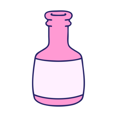 Parlak neon renkli eski bir bira şişesinin çizgi filmi.