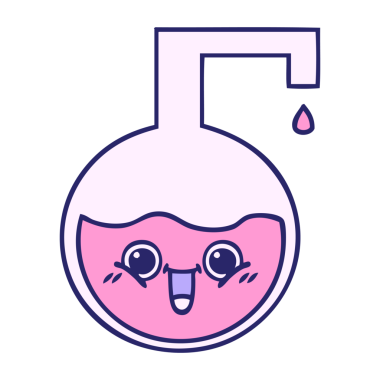 Parlak neon renkli bir bilim deneyinin sevimli karikatürü