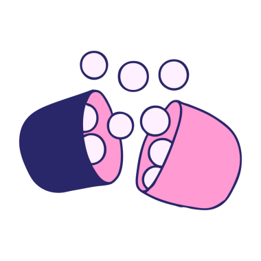 Açık ilaç tabletinin parlak neon rengi karikatür çizimi