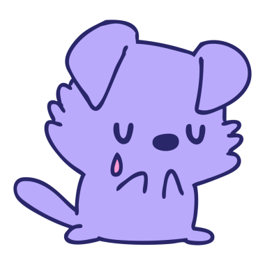 Parlak neon renginde ağlayan üzgün bir köpek yavrusunun çizgi filmi.