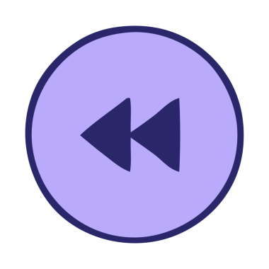 Parlak neon renkli bir geri sarma düğmesinin sevimli karikatürü