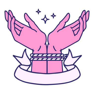 Parlak neon renkli bir çift elin bayrağıyla geleneksel dövme