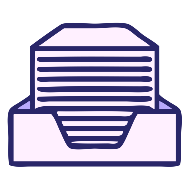 Bir yığın ofis kağıdının parlak neon renkli şirin karikatürü.