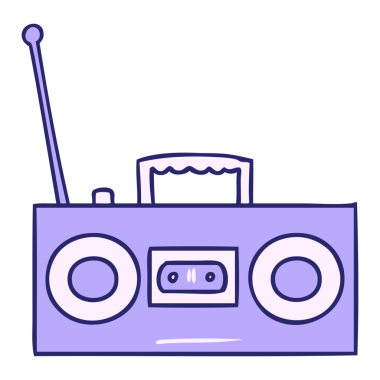 Parlak neon renkli retro kaset çaların el çizimi karalaması