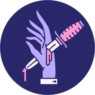 Elinde parlak neon rengi bir hançer resmi olan ikonik dövme.