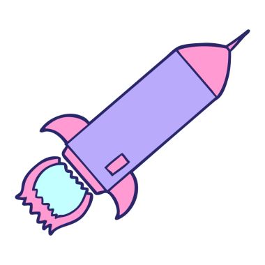 parlak neon renkli çizgi film roketi