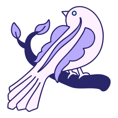 Parlak neon renkli bir dalda geleneksel bir kuş dövmesi.