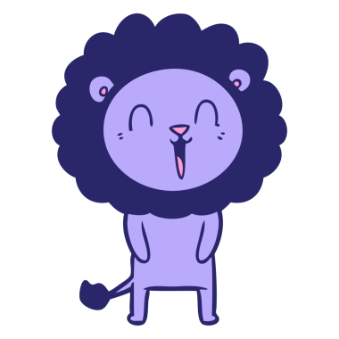 Parlak neon renkli gülen aslan çizgi filmi