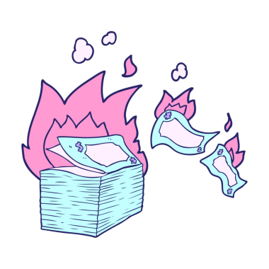 Parlak neon renkli para karikatürü yakmak