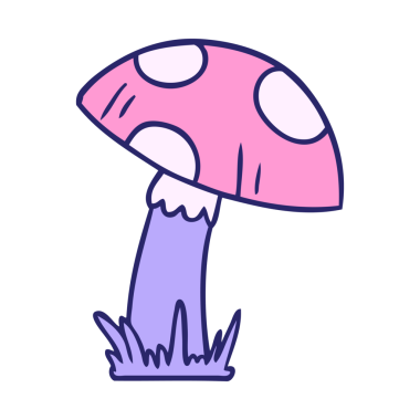 Parlak neon renkli bir kurbağa taburesinin el çizimi karikatürü.