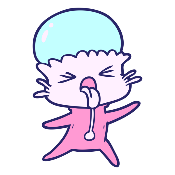 Parlak neon renkli garip bir uzaylı çizgi filmi.