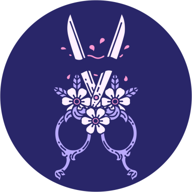 Berber makasının ve parlak neon renkli çiçeklerin ikonik dövme görüntüsü