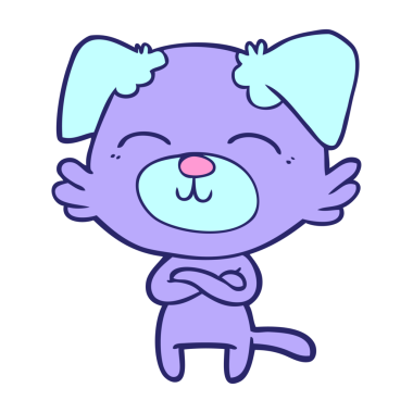 çizgi film köpeğinin parlak neon renginde kolları kesişiyor