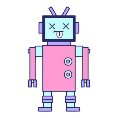 Parlak neon renkli şirin bir robot karikatürü