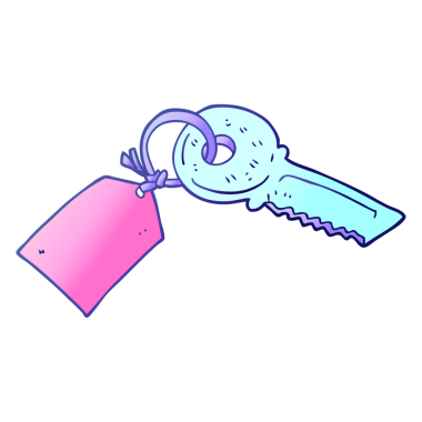 Parlak neon rengi etiketli freehand çizilmiş çizgi film anahtarı